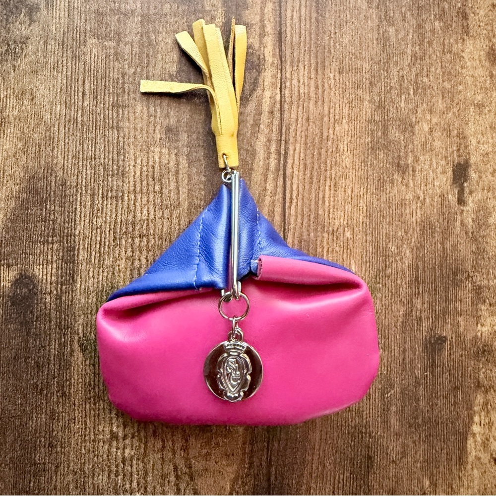 Colorful Women's Italian Leather Coin Bag with Tassel Charm Snap Closure
